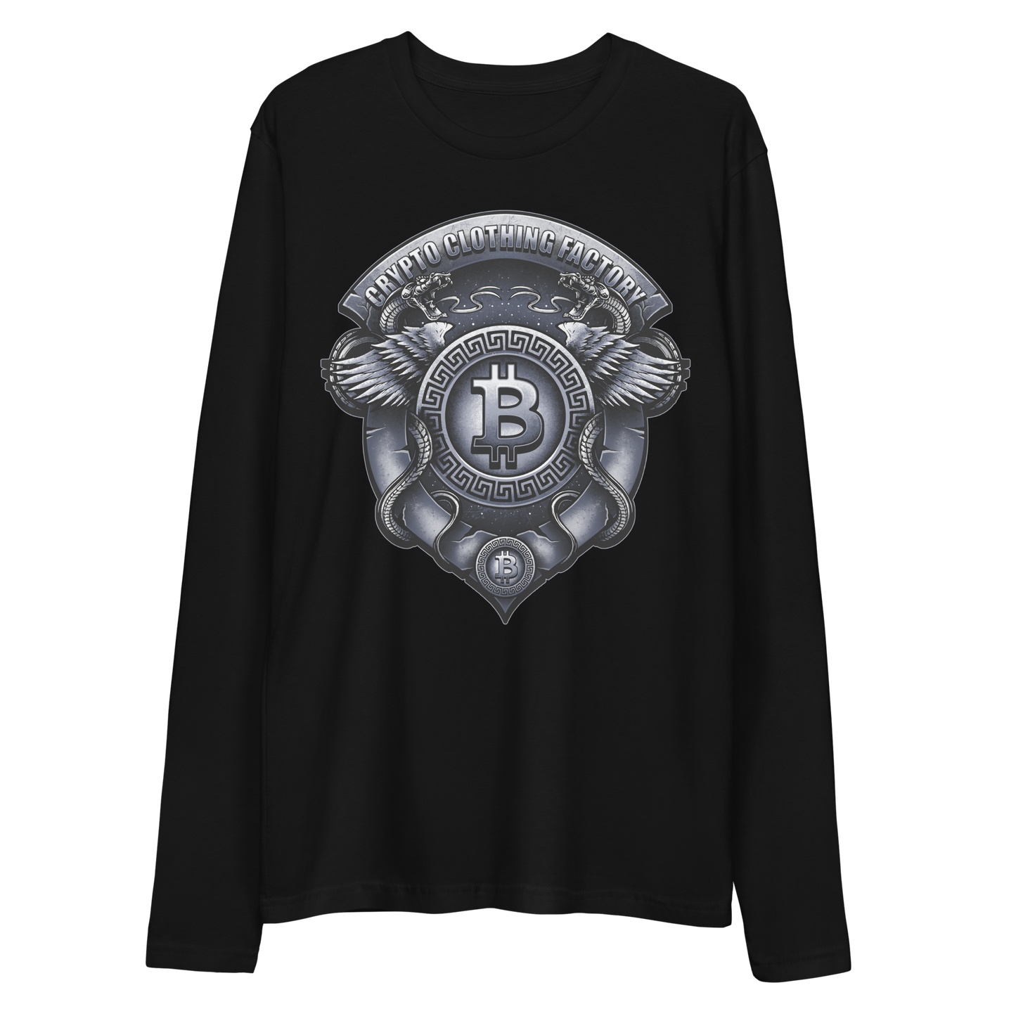 Twin Viper Bitcoin By Loteng Crypto Clothing Factory BTC Long Sleeve Fitted Crew