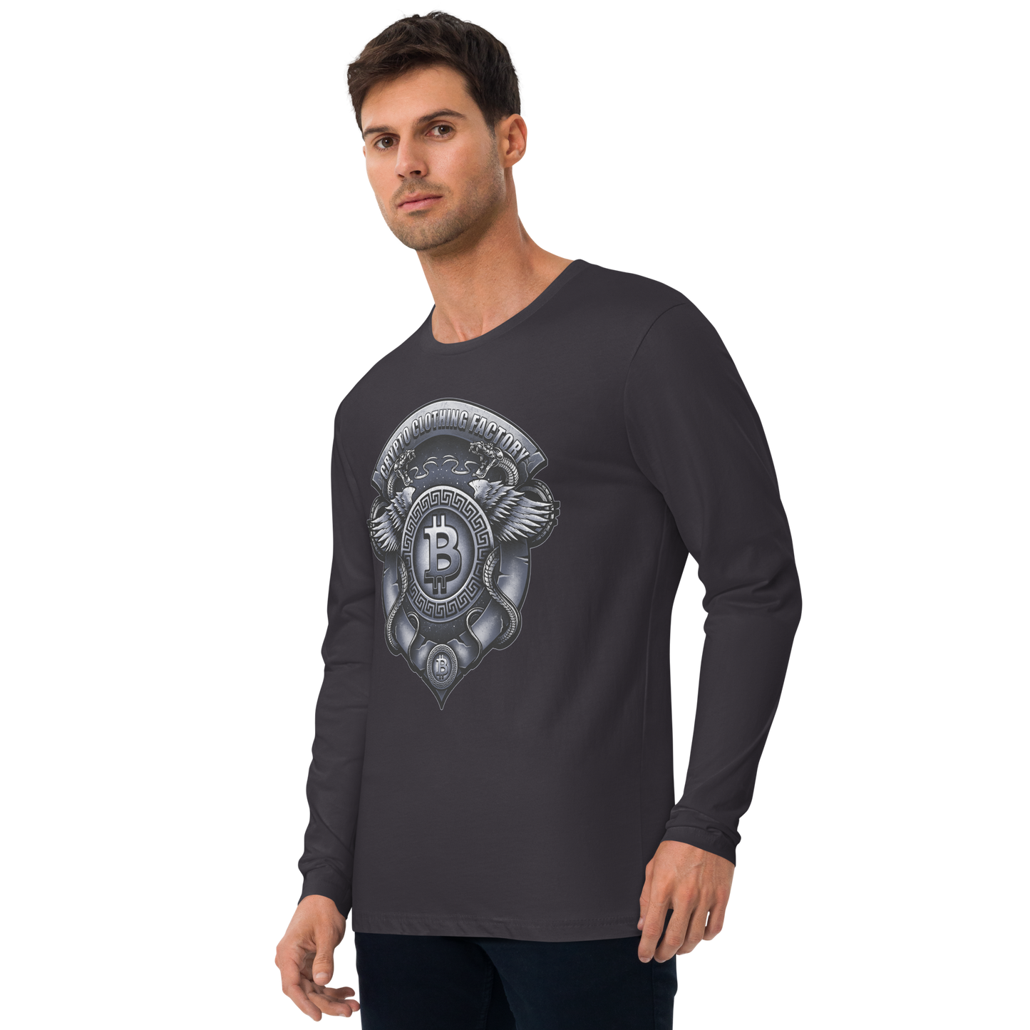 Twin Viper Bitcoin By Loteng Crypto Clothing Factory BTC Long Sleeve Fitted Crew
