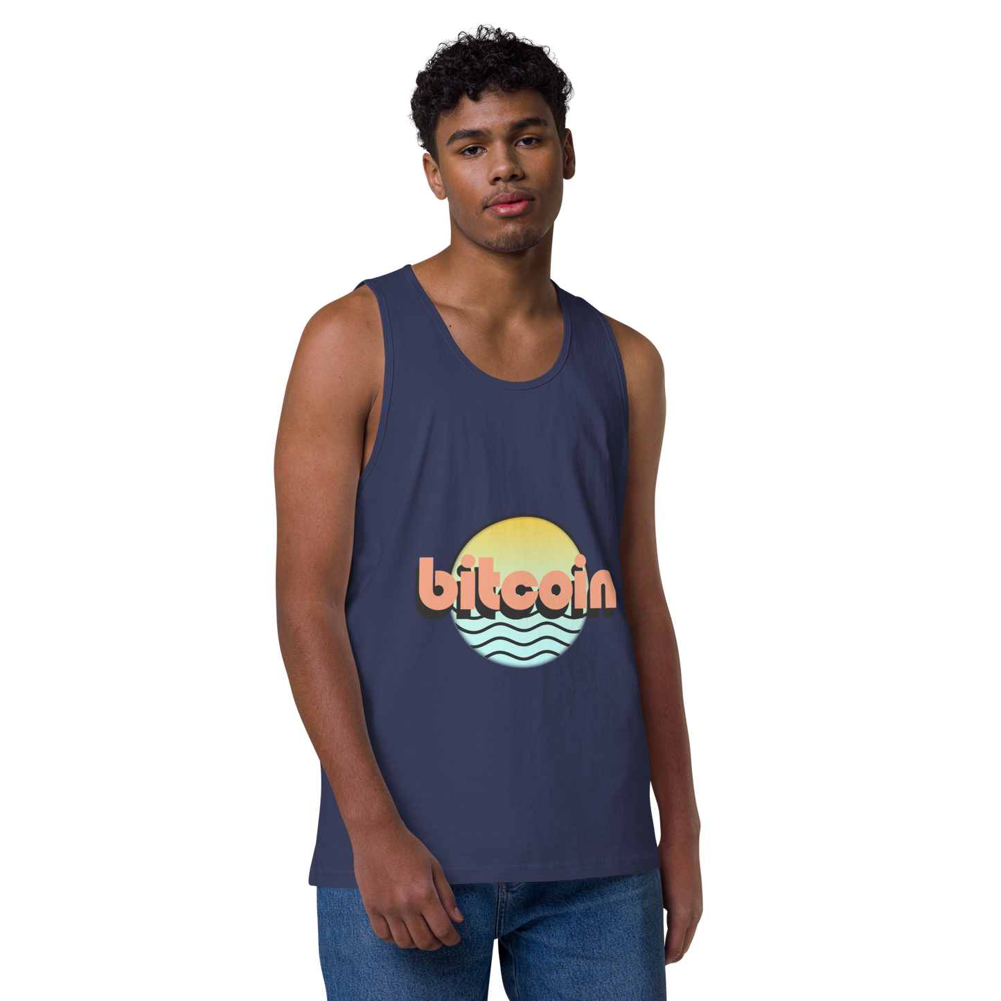 Bitcoin Ocean Sunset Crypto BTC Men’s Premium Tank Top