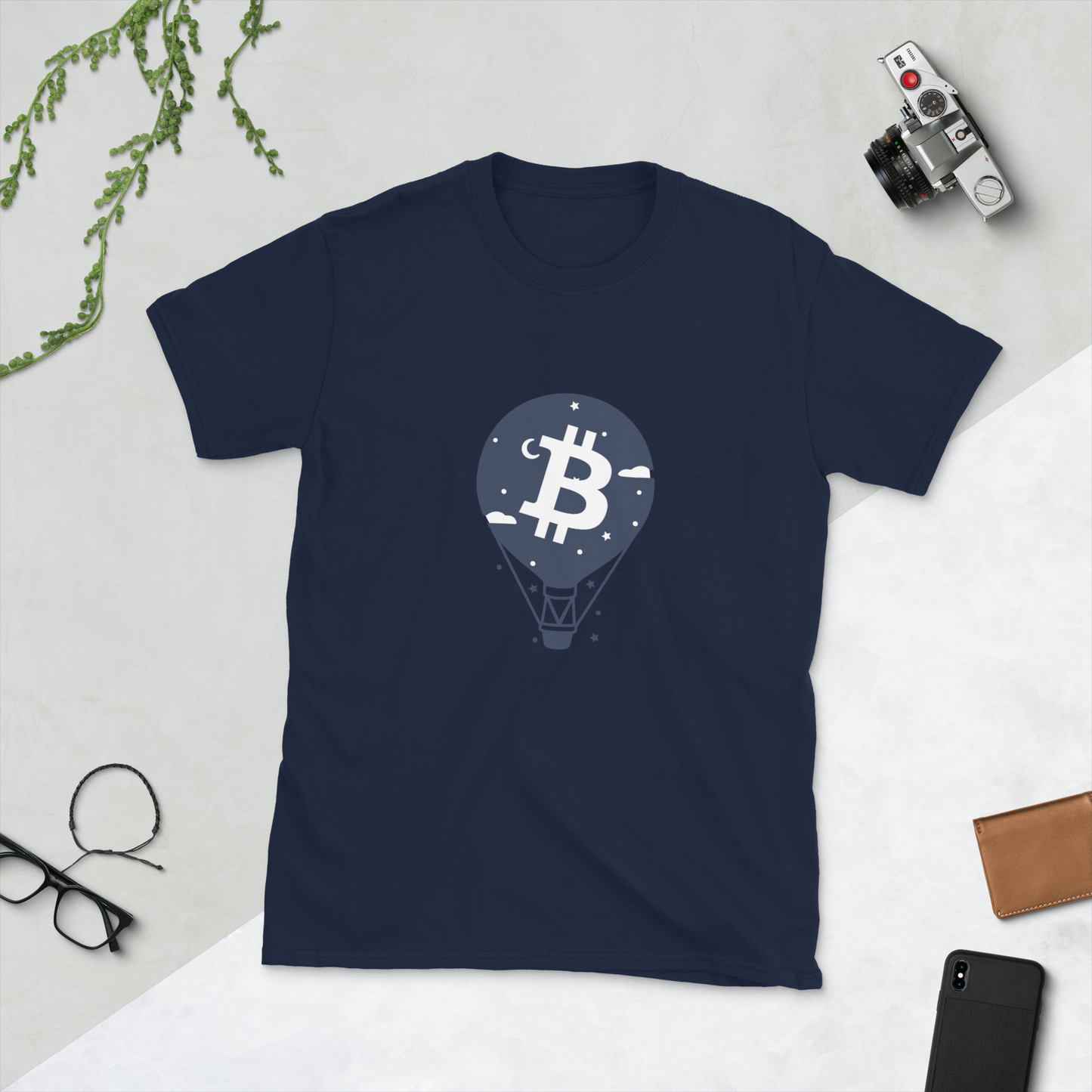 Bitcoin Night Sky Balloon Crypto BTC Short-Sleeve Unisex T-Shirt