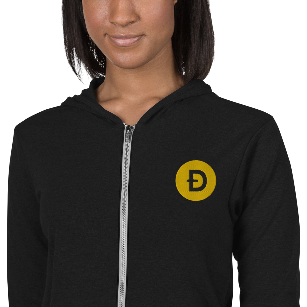 Dogecoin Crypto DOGE Embroidered Unisex Zip Hoodie