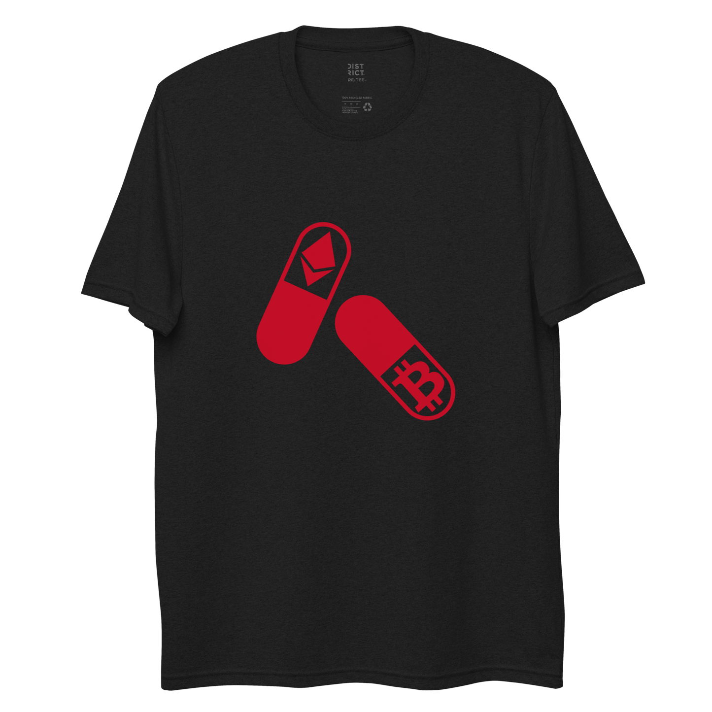 Bitcoin Ethereum Red Pills Crypto BTC ETH Unisex Recycled T-Shirt